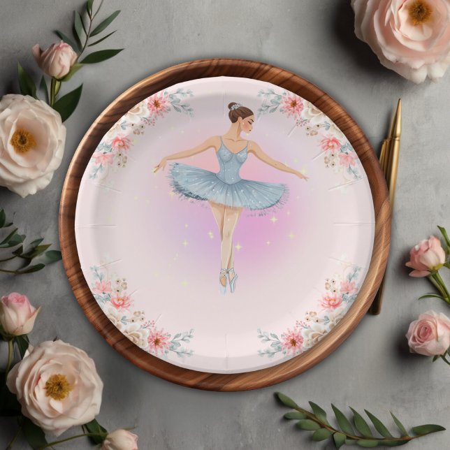 Floral Twirling Ballerina Watercolor Baby Shower Paper Plate (Creator Uploaded)