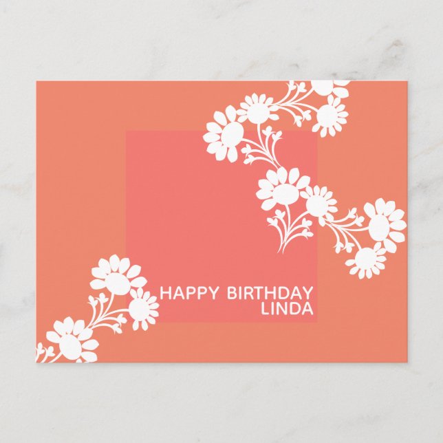 Floral Two Colour Block Orange llustration Postcard (Front)