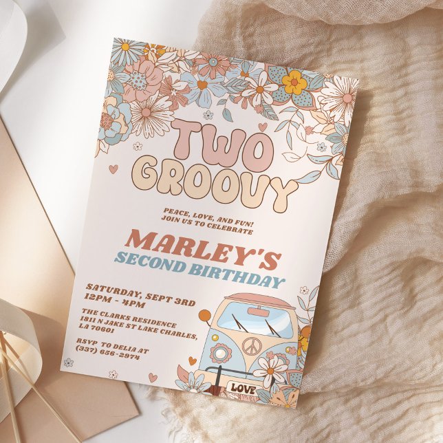 Floral Two Groovy 2nd Retro Birthday Party Invitation (Creator Uploaded)