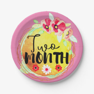 Floral Two Month Old Baby Milestone Label Paper Plate