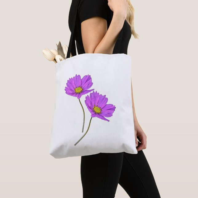 Floral Two Purple Cosmos Tote Bag (Close Up)