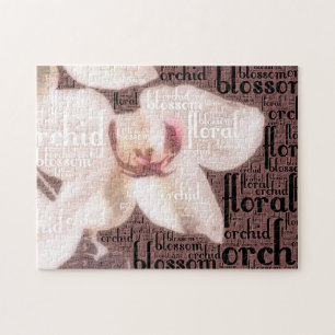 Floral Typography Embedded White Orchid Photo Jigsaw Puzzle