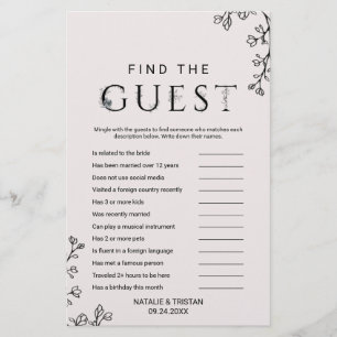 Floral Typography Find The Guest Game Flyer