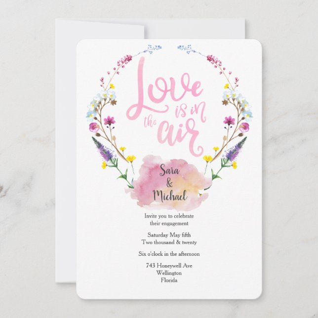 Floral Typography Romantic Engagement Invitation (Front)