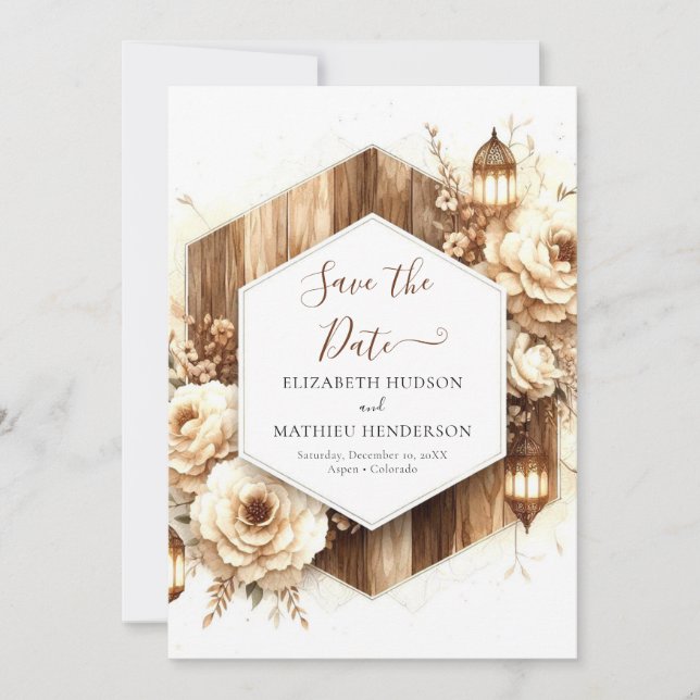Floral Typography Rustic Wedding Save The Date (Front)