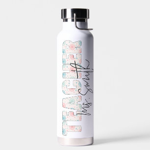Floral Typography Script Name Teacher Appreciation Water Bottle