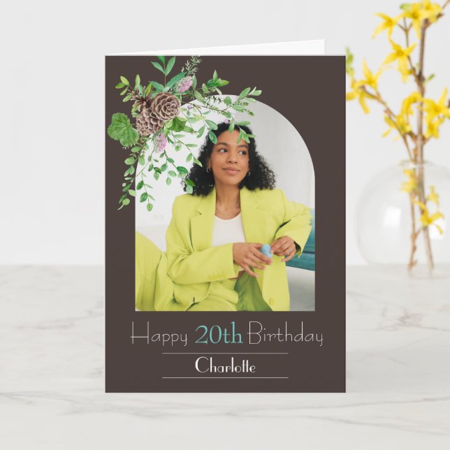 Floral U shape photo personalise Birthday greeting Card (Yellow Flower)
