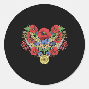 Floral Ukraine Poppies Viburnum Retro Ukrainian Vy Classic Round Sticker