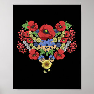 Floral Ukraine Poppies Viburnum Vintage Ukrainian Poster