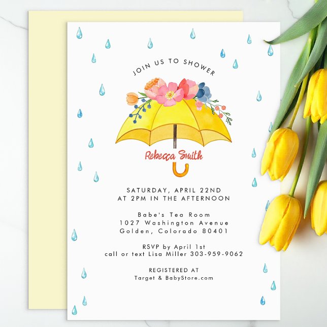 Floral Umbrella Baby Shower Invitation – April Sho (Modern Spring Baby Shower Invite)