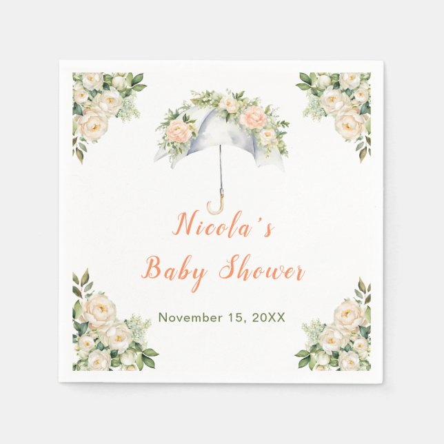 Floral Umbrella Baby Shower Napkin (Front)