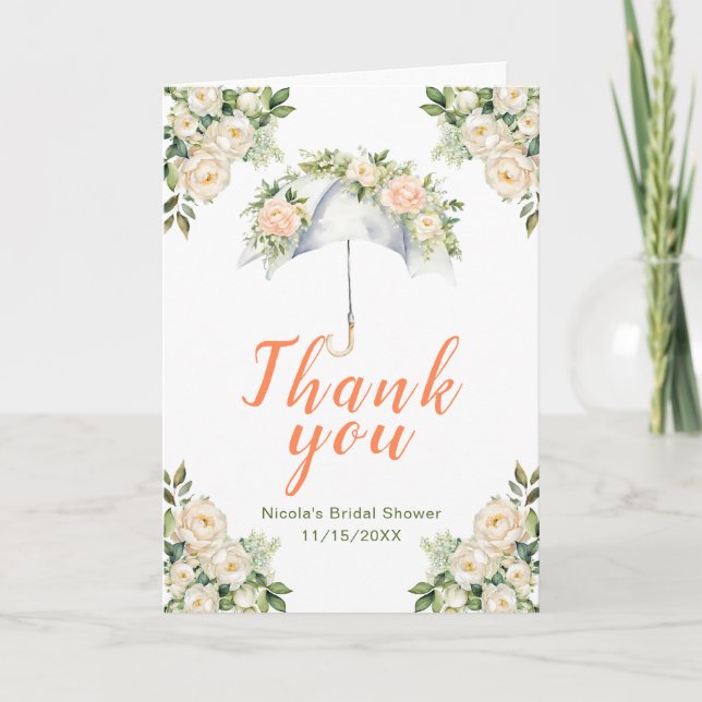 Floral Umbrella Bridal Shower Thank You Card (Front)