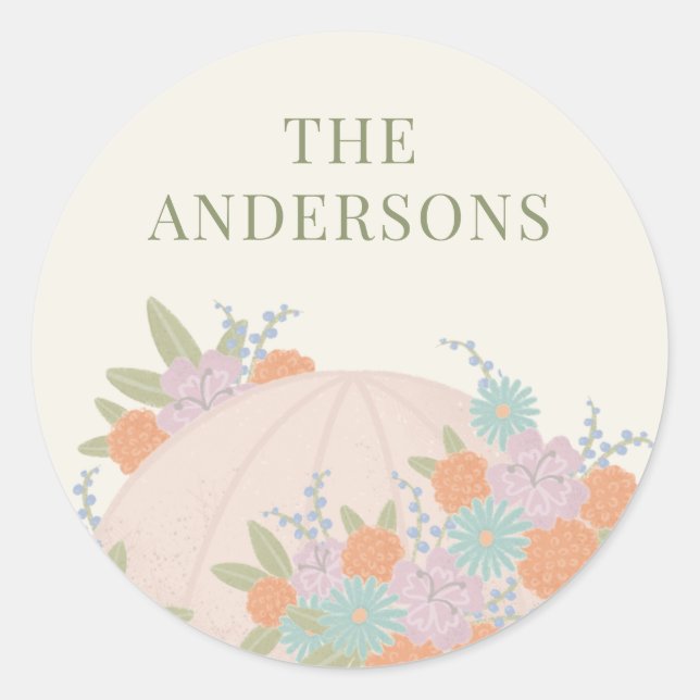 Floral Umbrella Neutral Unisex Baby Shower Classic Round Sticker (Front)