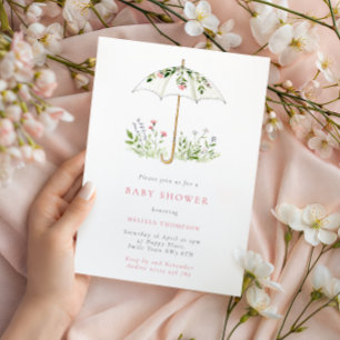 Floral Umbrella Spring Baby Shower Invitation