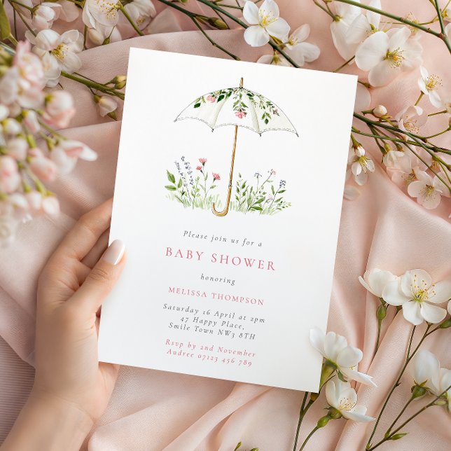 Floral Umbrella Spring Baby Shower Invitation (Creator Uploaded)