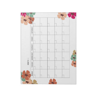Floral Undated Monthly calender Notepad