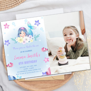 Floral Under the sea Mermaid Invitations w Photo