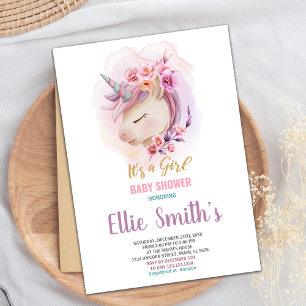 Floral Unicorn Baby Shower Invitations