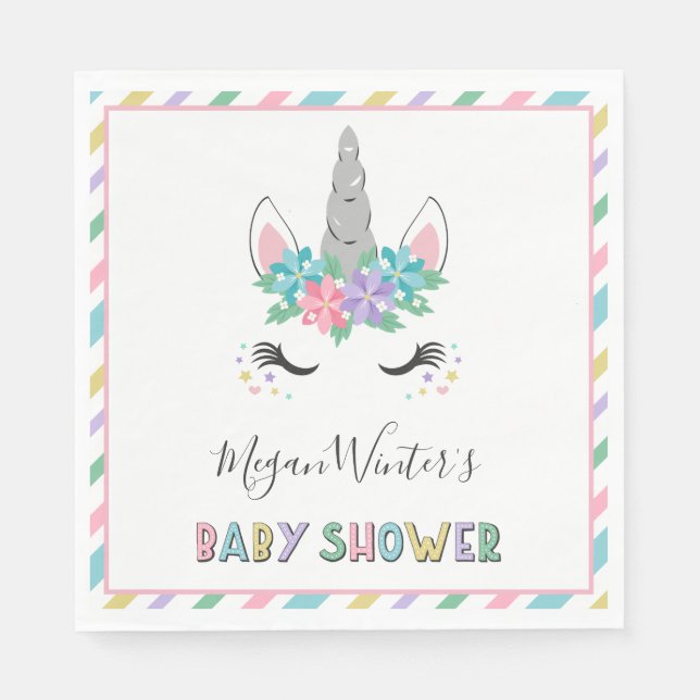 Floral Unicorn Baby Shower Napkin (Front)