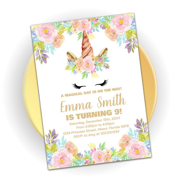 Floral Unicorn Birthday Invitation (Creator Uploaded)