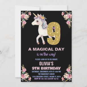 Floral Unicorn Birthday Invitations