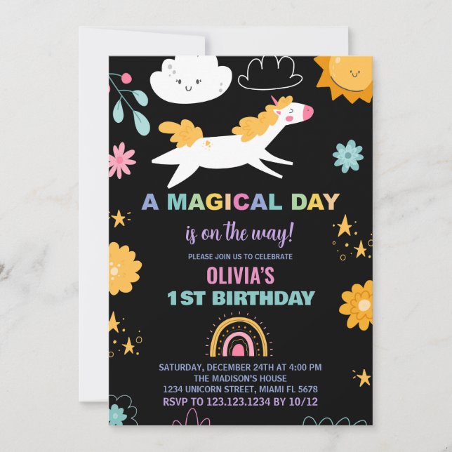 Floral Unicorn Birthday Invitations (Front)