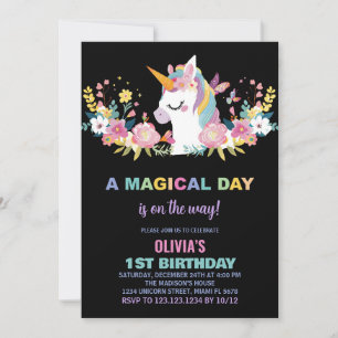 Floral Unicorn Birthday Invitations
