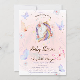 Floral Unicorn Butterflies Stars Baby Shower Invitation