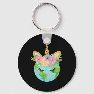Floral Unicorn Earth - Earth Day T Shirt Key Ring