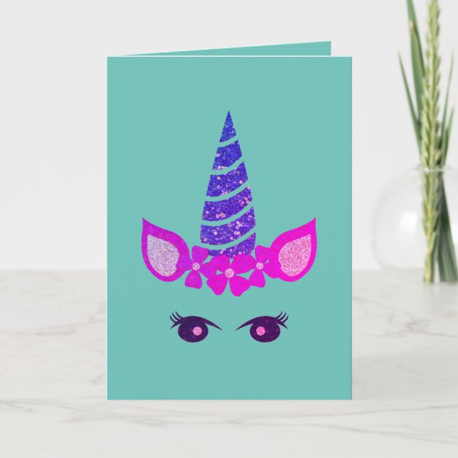 Floral Unicorn Face, Birthday Card (Front)