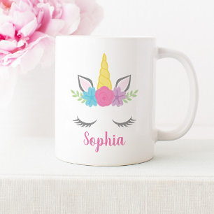 Floral Unicorn Face Personalised Coffee Mug