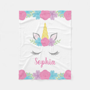 Floral Unicorn Face Personalised Fleece Blanket