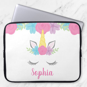Floral Unicorn Face Personalised Laptop Laptop Sleeve