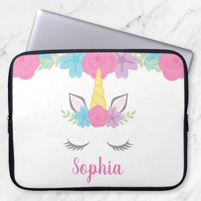 Floral Unicorn Face Personalised Laptop Sleeve (Creator Uploaded)
