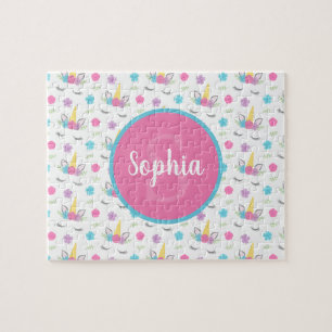 Floral Unicorn Face Personalised Monogram Kids Jigsaw Puzzle