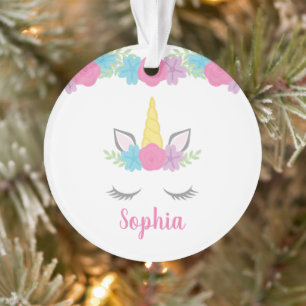 Floral Unicorn Face Personalised Ornament