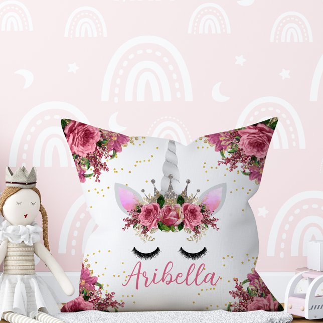 Floral Unicorn Face Reversible Pillow (Creator Uploaded)