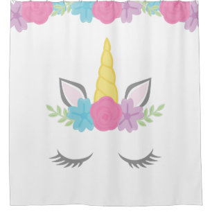 Floral Unicorn Face Shower Curtain