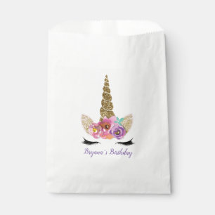 Floral Unicorn Gold Glitter Birthday Party Favour Favour Bag