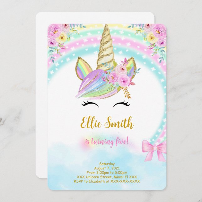 Floral Unicorn Invitation (Front/Back)