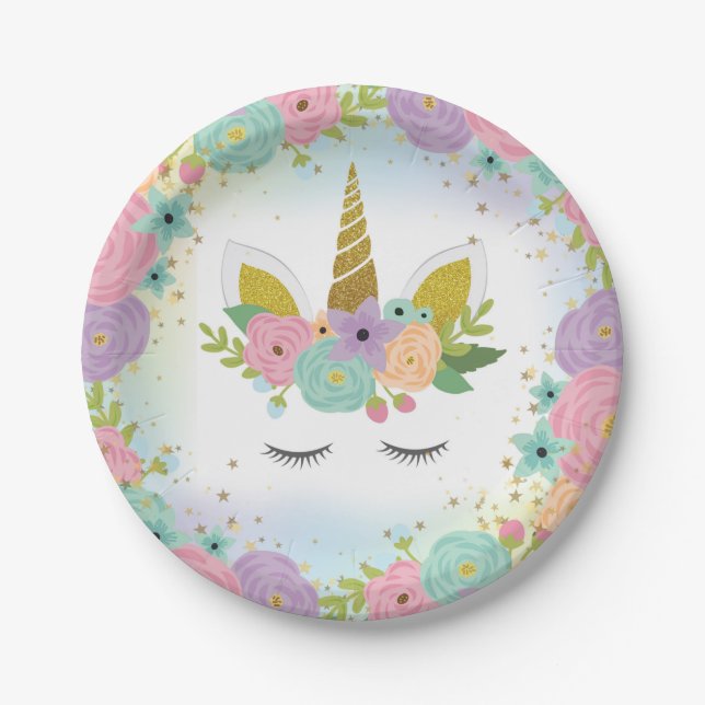 Floral Unicorn Paper Plate (Front)
