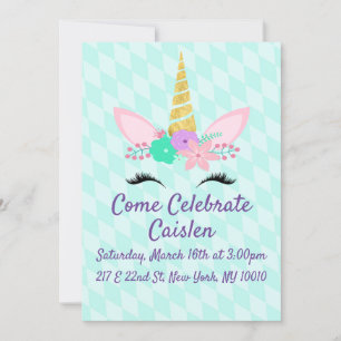 Floral Unicorn with Blue Background Save The Date