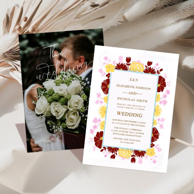floral unique colourful photo wedding invitation  (Creator Uploaded)