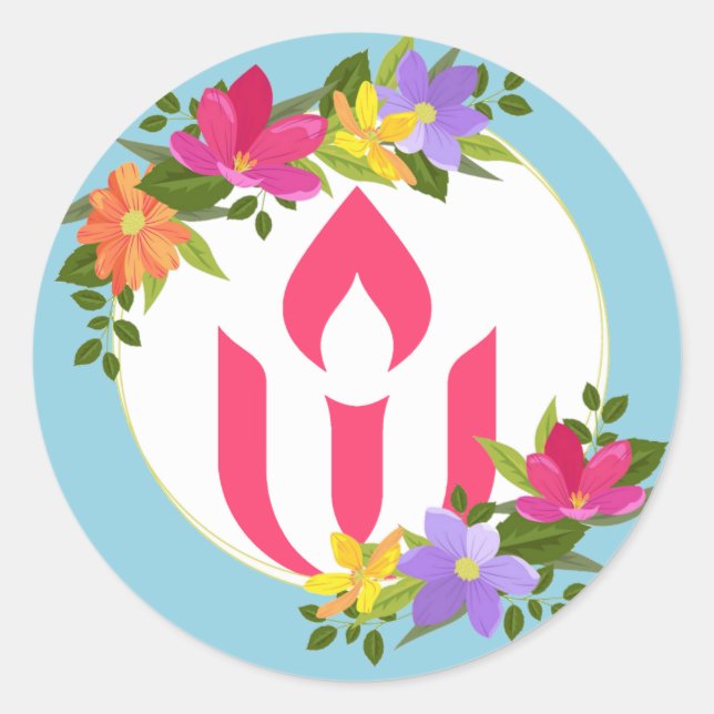 Floral Unitarian Universalist chalice Classic Round Sticker (Front)