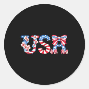 Floral Usa American Coquette Bow Flag Patriotic 4t Classic Round Sticker