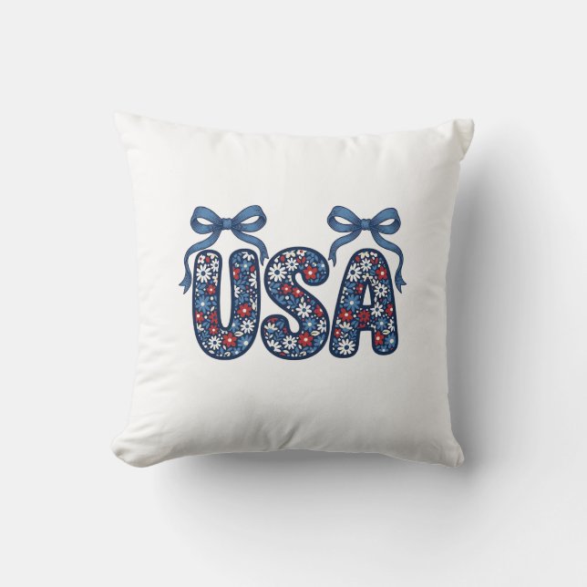 Floral USA Bow Patriotic Vector Design_1 Cushion (Front)