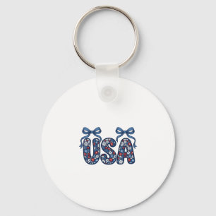 Floral USA Bow Patriotic Vector Design_1 Key Ring