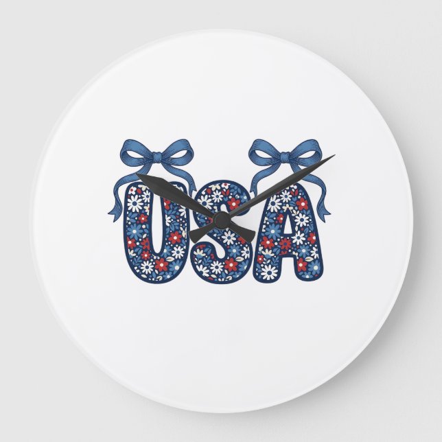 Floral USA Bow Patriotic Vector Design_1 Large Clock (Front)