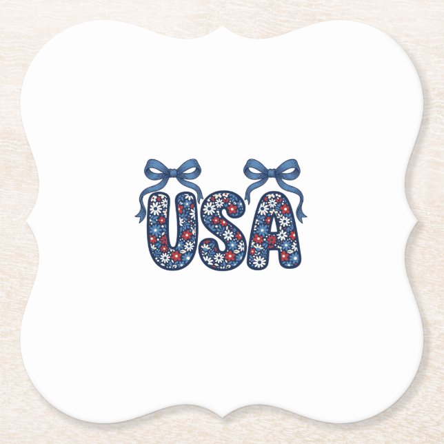 Floral USA Bow Patriotic Vector Design_1 Paper Coaster (Front)