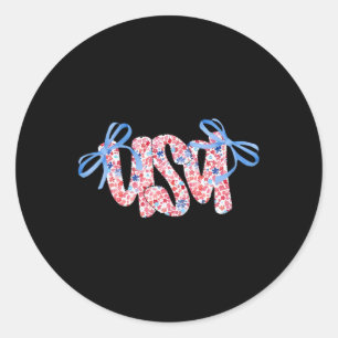 Floral Usa Coquette Bow 4th Of July America Classic Round Sticker
